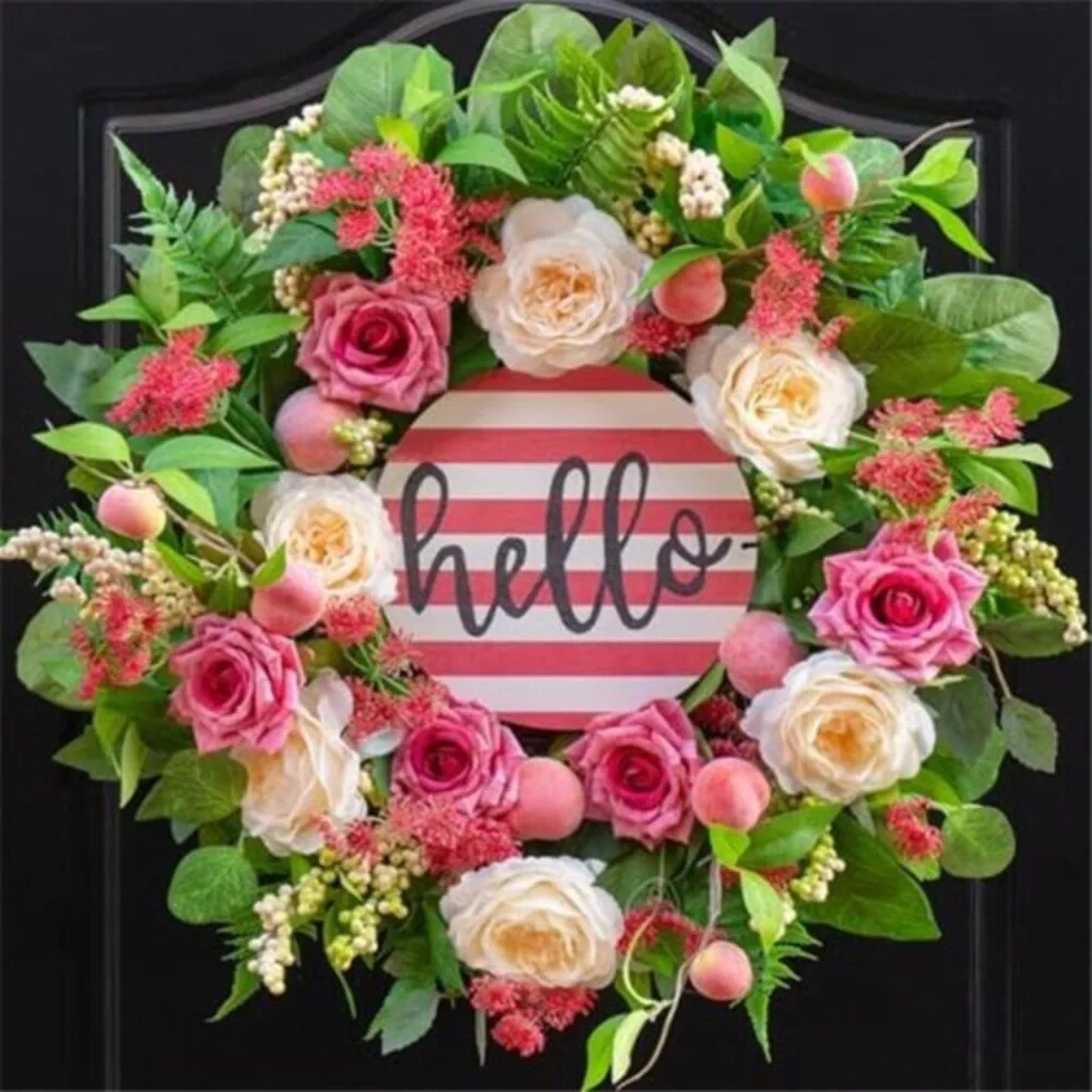 Spring Wreath Peony & Rose Floral Summer Wreath with Pink Peach, 24 Inch new